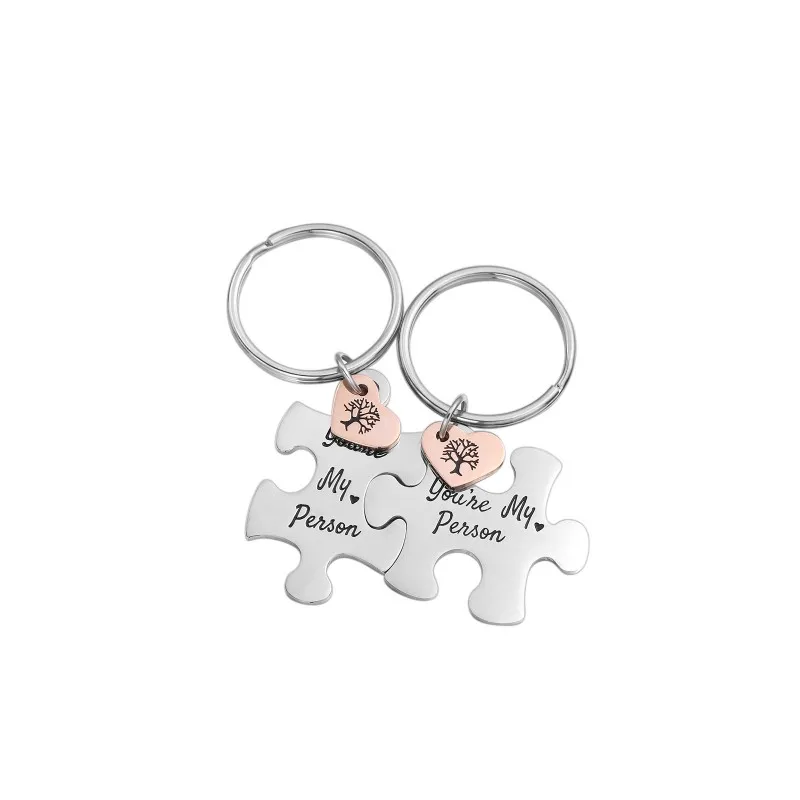 

2PCS I Love You Puzzle Keychain Pendants Stainless Steel Gift for Women Men Lovers брелок Birthday Gift Personality Love Jewelry