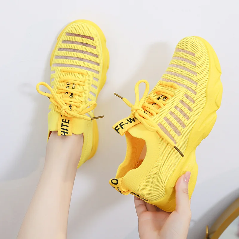

Breathable Women's Summer Fly Woven Casual Mesh Athletic Shoes Hollow out Solid Color Shoes 2019 Online Celebrity Light Soft Sho