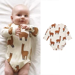 Full Print Alpaca Baby Triangle Rompers Autumn Cotton Baby One-piece Long-Sleeved Romper Newborn
