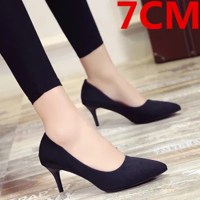Модные женские тонкие туфли; черные пикантные туфли на высоком каблуке 10 см с острым носком; туфли на шпильке с закрытым носком для профессиональной работы; женские туфли-лодочки - Цвет: Black 7 cm