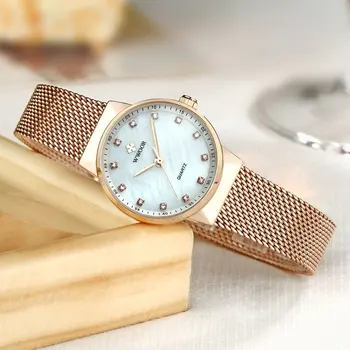 

Fashion Waterproof Women Quartz Rhinestone Watch Mesh Premium Steel Strap Wrist Watch Elegant Design Hot Sales