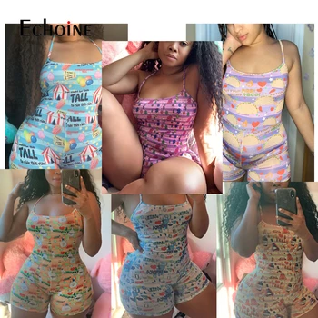 

Echoine Sexy Womens onsies pajamas Jumpsuit Sleepwear Fashion Floral Sling V Neck Bodycon Jumpsuit Bodysuit Romper Shorts Pants