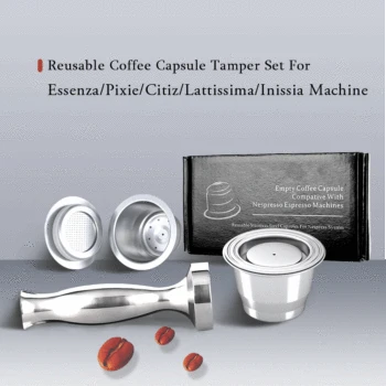 

Coffee Filters Capsule Pod For Nespresso Essenza Refillable Capsula Nescafe Stainless Steel Coffee Brackets Cup And Tamper Set