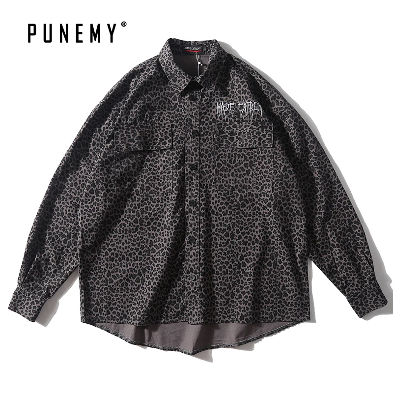 

Retro Hip Hop Men Shirts Leopard Pattern Streetwear Harajuku Oversize Long Sleeve Autumn New Hawaiian Shirts Man's Casual Shirts