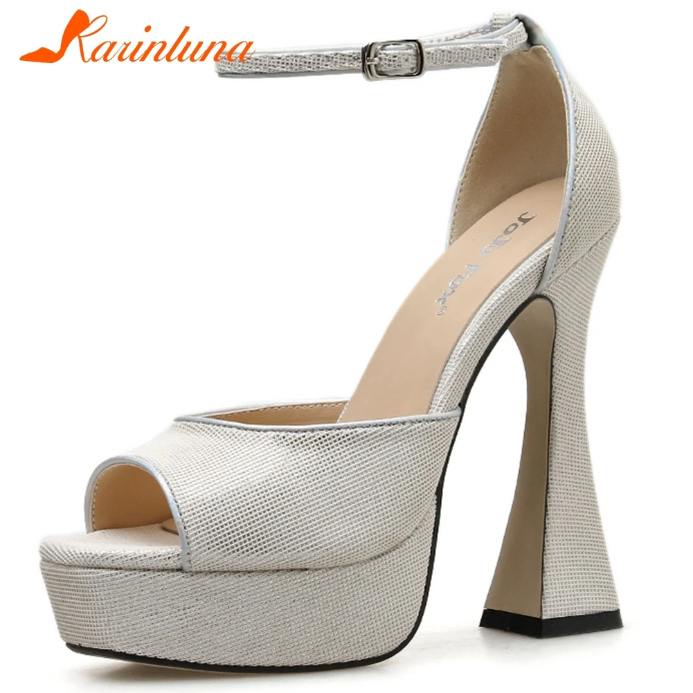 

Karinluna New Design 2020 Party Wedding Shoes Woman Sandals Female Strange Style Buckle Strap Peep Toe Concise Sandals Women
