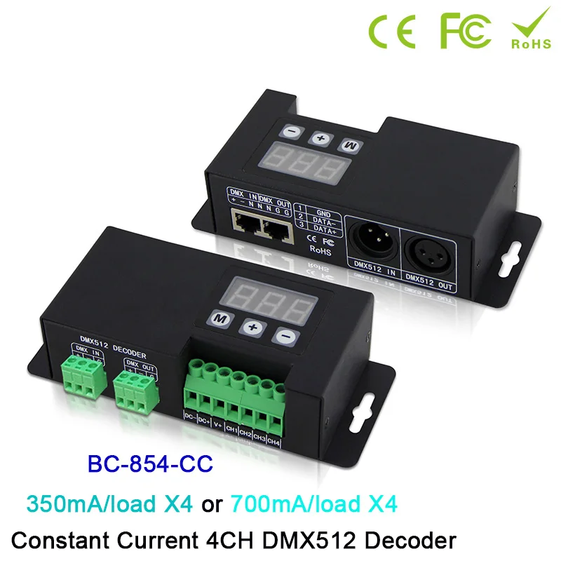 BC-854/BC-854-CC Led CC/CV 4CH DMX512 Decoder 3-digital-display shows DMX address DMX512 signal driver controller for led lamp