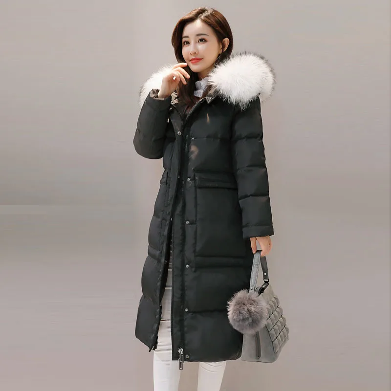 Женская куртка-пуховик с гусиным пухом Длинная зимняя парка Толстая теплая
