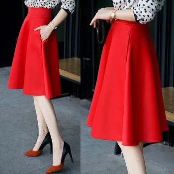 

Plus Size 5XL 6XL Autumn and Winter Skirt Fashion Girl Thick Fabric High Waist Big Swing Skirt Female Saia Femininas Pockets