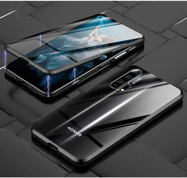 Двусторонний защитный чехол с магнитной металлической рамкой на 360 ° для huawei Honer Honor 20 20Pro Honor20 Pro YAL-L21 YAL-LA10 - Цвет: Black
