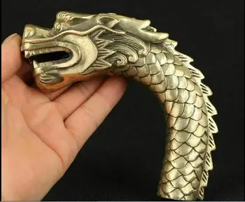

Chinese Old Handmade Bronze Carved Dragon Collect Statue Walking Stick Head
