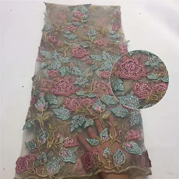 

Lace Fabric With Two color 3D Flower Stones sky blue High Quality African Tulle Lace Fabric 2020 Guipure Nigerian Lace Fabrics