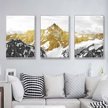 Настенный Арт холст плакат картина 3 панели золотой снег горы абстрактные принты картины украшение дома для гостиной рамки
