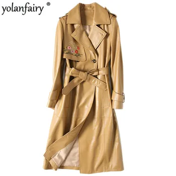 

Genuine Leather Jacket Autumn Winter Jacket Women Real Sheepskin Coat Female Embroidery Korean Trench Coat HQ18-DLF5809A Y1924