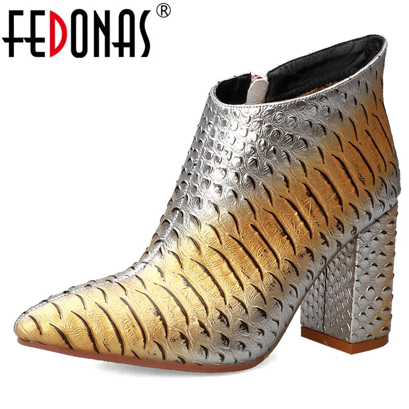 

FEDONAS Autumn Winter Newest Animal Prints Leather Women Zipper Ankle Boots Fashion Super High Heels Plus Size Party Shoes Woman