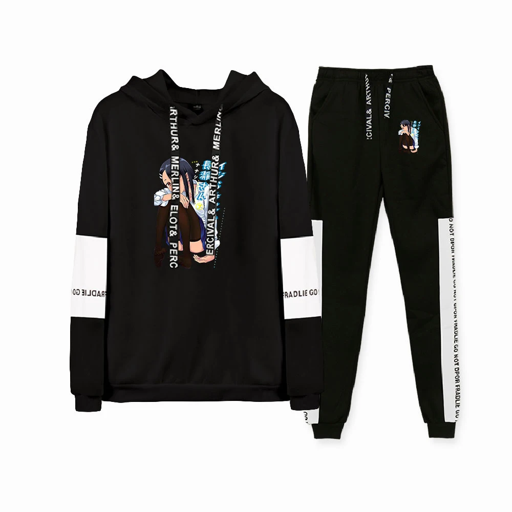 

nagatoro Paint fall winter Suit Hoodies Patchwork Sweatshirt Banded Pant Two Piece Streetwear Chic style