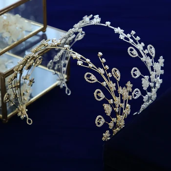 

Luxurious Flower Cubic Zircon Brides Tiaras Crown Bridal Diadema Wedding Hair Accessories