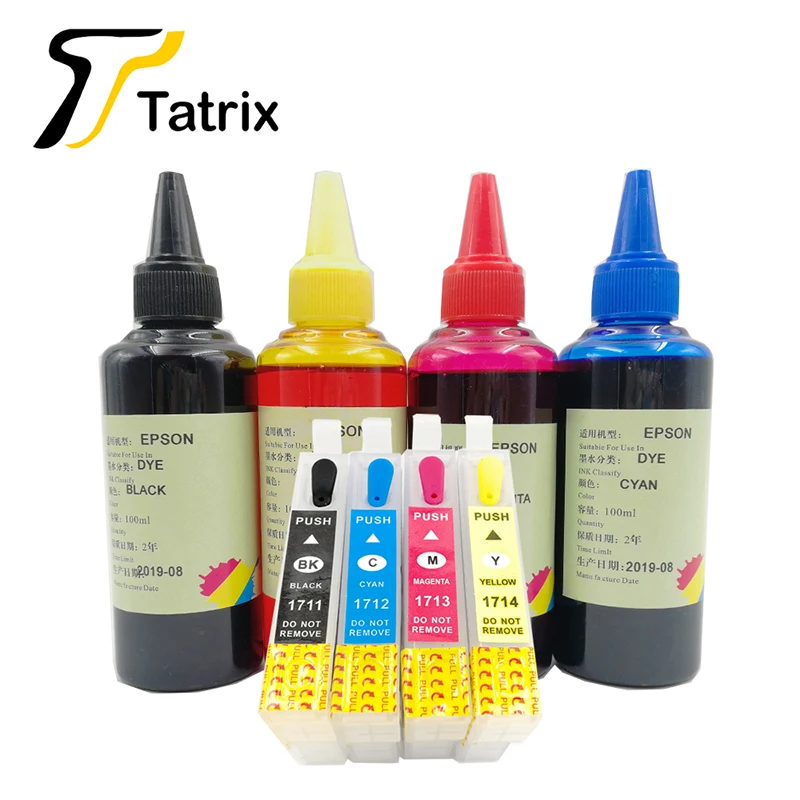 empty add dye ink Tatrix перезаправляемый картридж для T1711-T1714, костюм для epson xp-103 xp-33 xp-203 xp-207 xp-303 xp-306 xp-403 xp-406 - Цвет: empty add dye ink