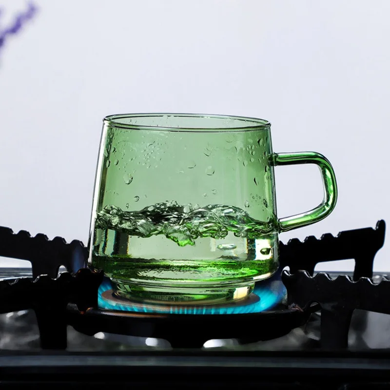 350ml Creative Color Thick Glass Mug Breakfast Mlik Coffe Cup Household Resistant Heat Water Cup With Handle Drinkware