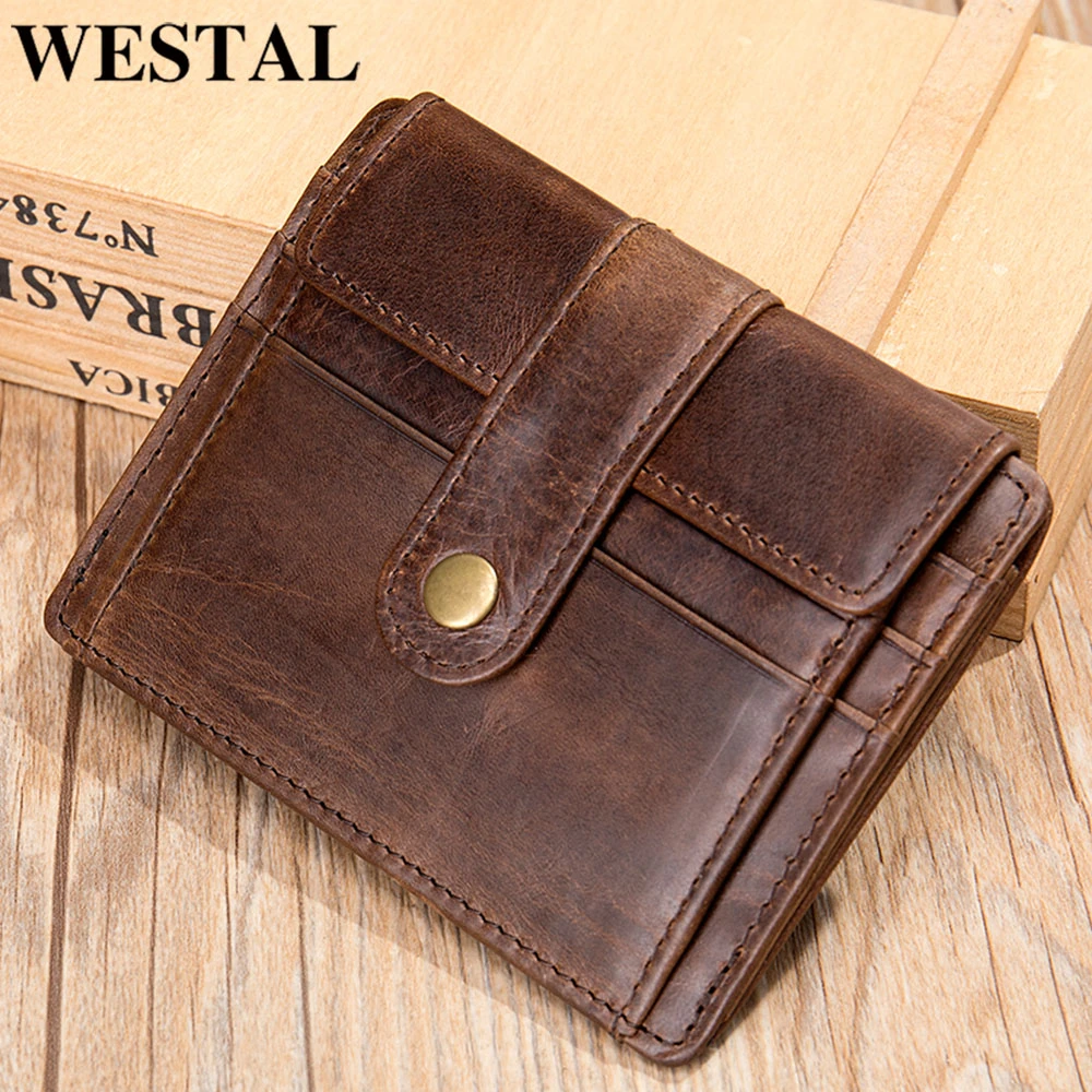 WESTAL monedero de cuero para hombre, billetera de cuero para tarjetero de crédito Vintage, billetera con broche para tarjetas negocios hombres, monederos para fotos|Monederos| - AliExpress