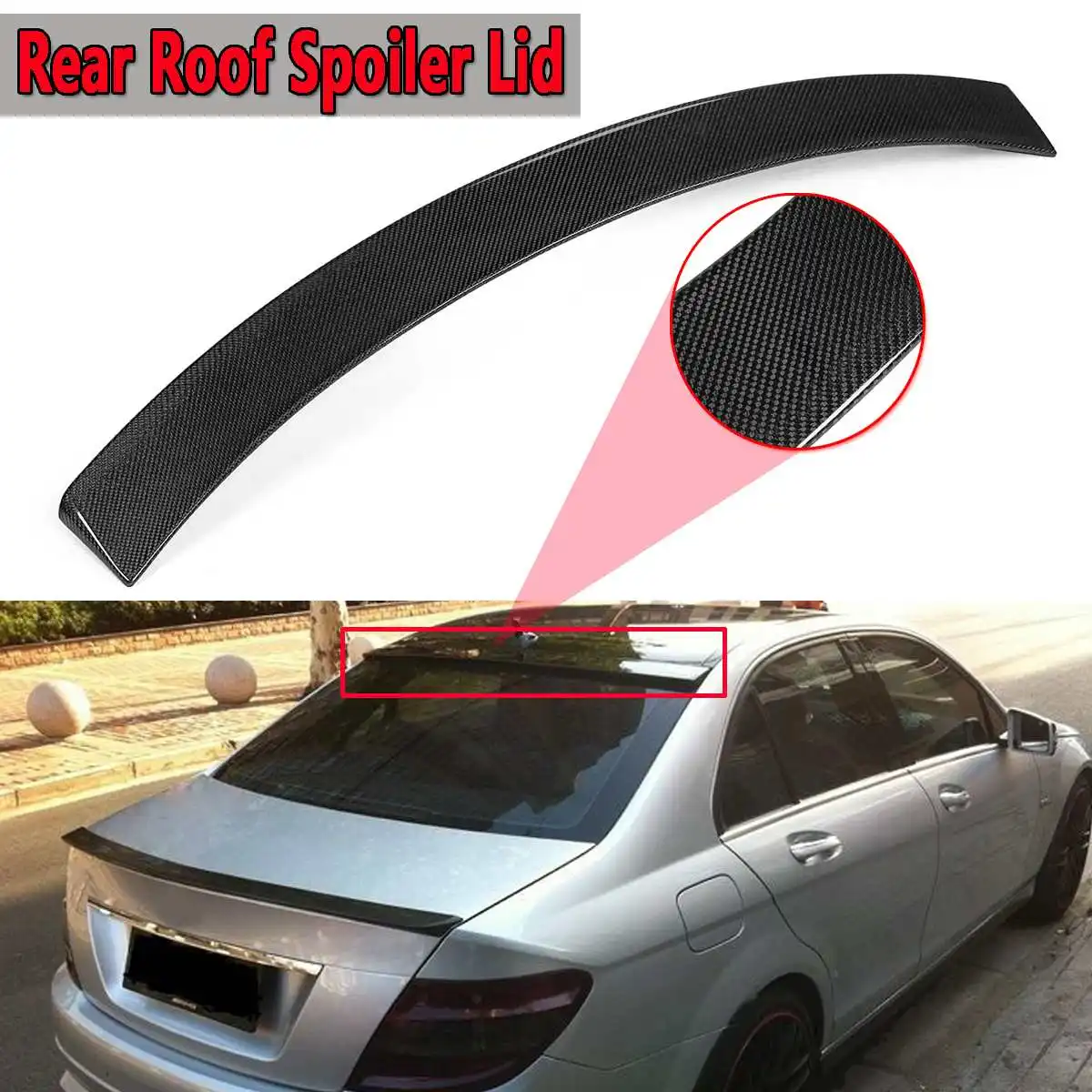 

W204 Real Carbon Fiber Car Rear Roof Trunk Spoiler Wing Lid Big For Mercedes ForBenz W204 C Class 4Dr Sedan 2008-2013