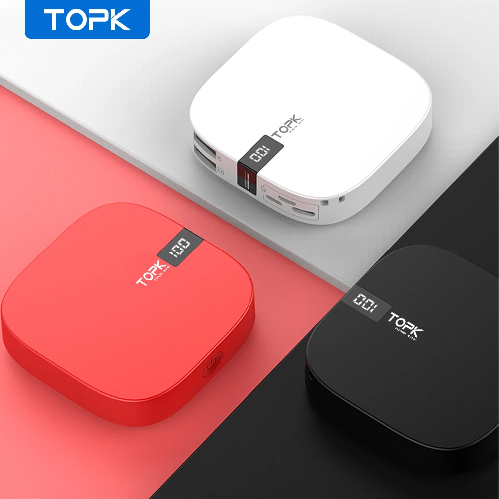 TOPK mini power Bank 1000 мАч 2 usb порта портативное Внешнее зарядное устройство для Xiaomi Mi9