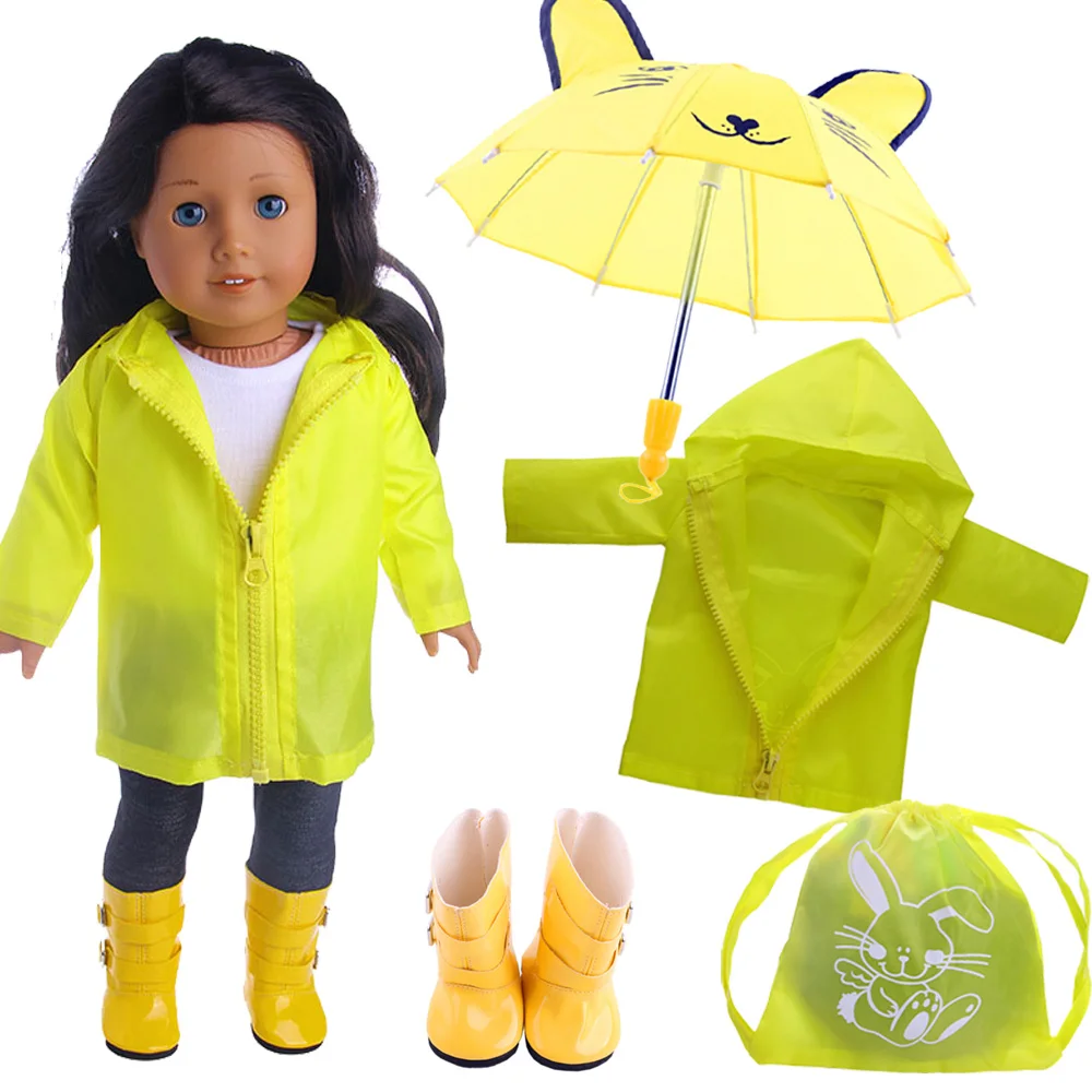 Doll Clothes Yellow Raincoat Backpack Umbrella For 18 Inch