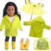 Doll Clothes Yellow Raincoat Backpack Umbrella For 18 Inch American Doll Girl's 43 Cm Reborn Baby Generation Accessories,Kid Toy 1