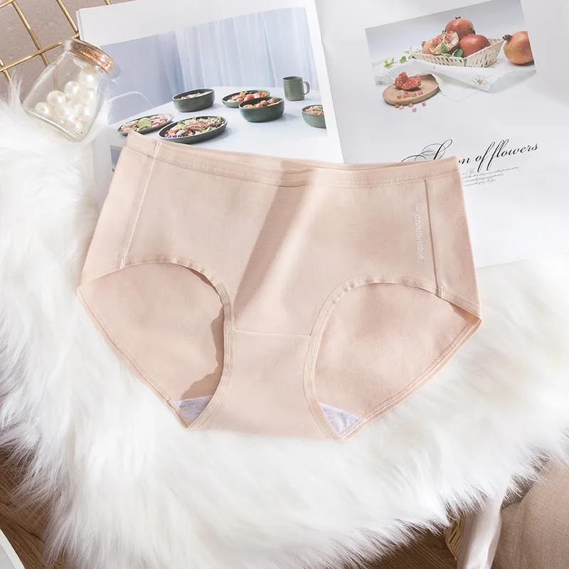 Skin New Women's Underwear Cotton Large Size High-Waist Comfortable Antibacterial Seamless Girl Briefs Panties Breathable Underwear - Цвет: Skin