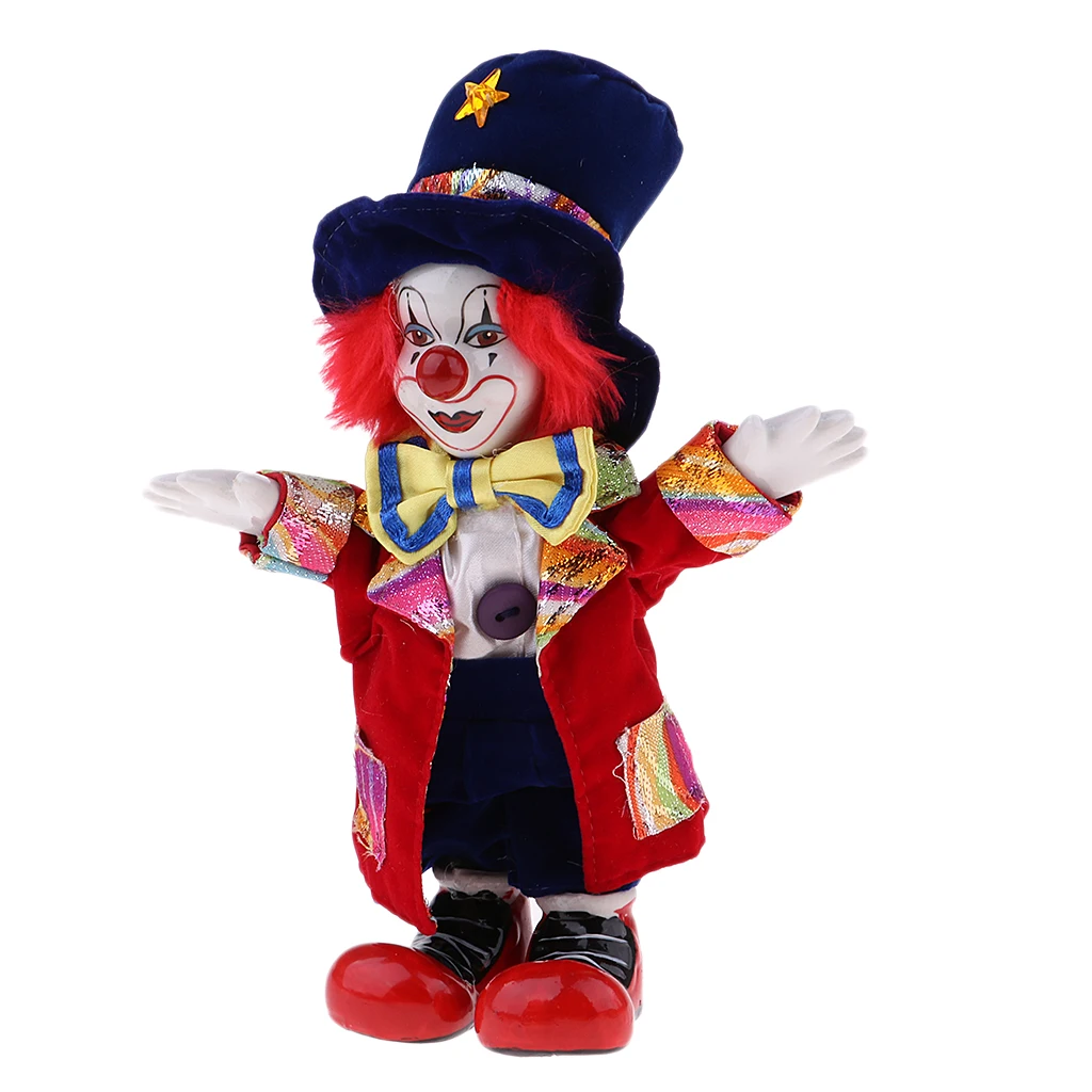 Prettyia 18cm Funny Porcelain Clown Doll Children Toy Home Decoration Gifts