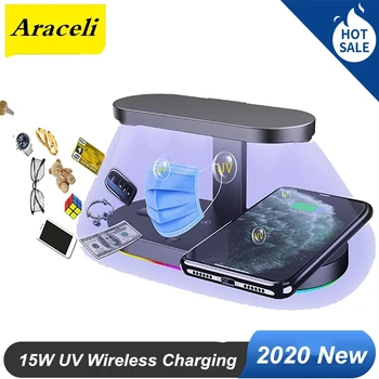 

15W Fast Charger 5 In 1 Wireless Charger UV Lamp Sterilizer Portable Charging Stand For Iphone 11 Apple Watch 5 4 Airpods Pro