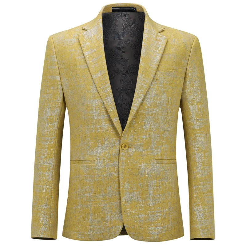 YUNCLOS Blue Scalding Silver Hot Sales Business Casual Men Blazer Party Jacket Men Flat Collar Slim Fit Tuexdo Wedding Jacket