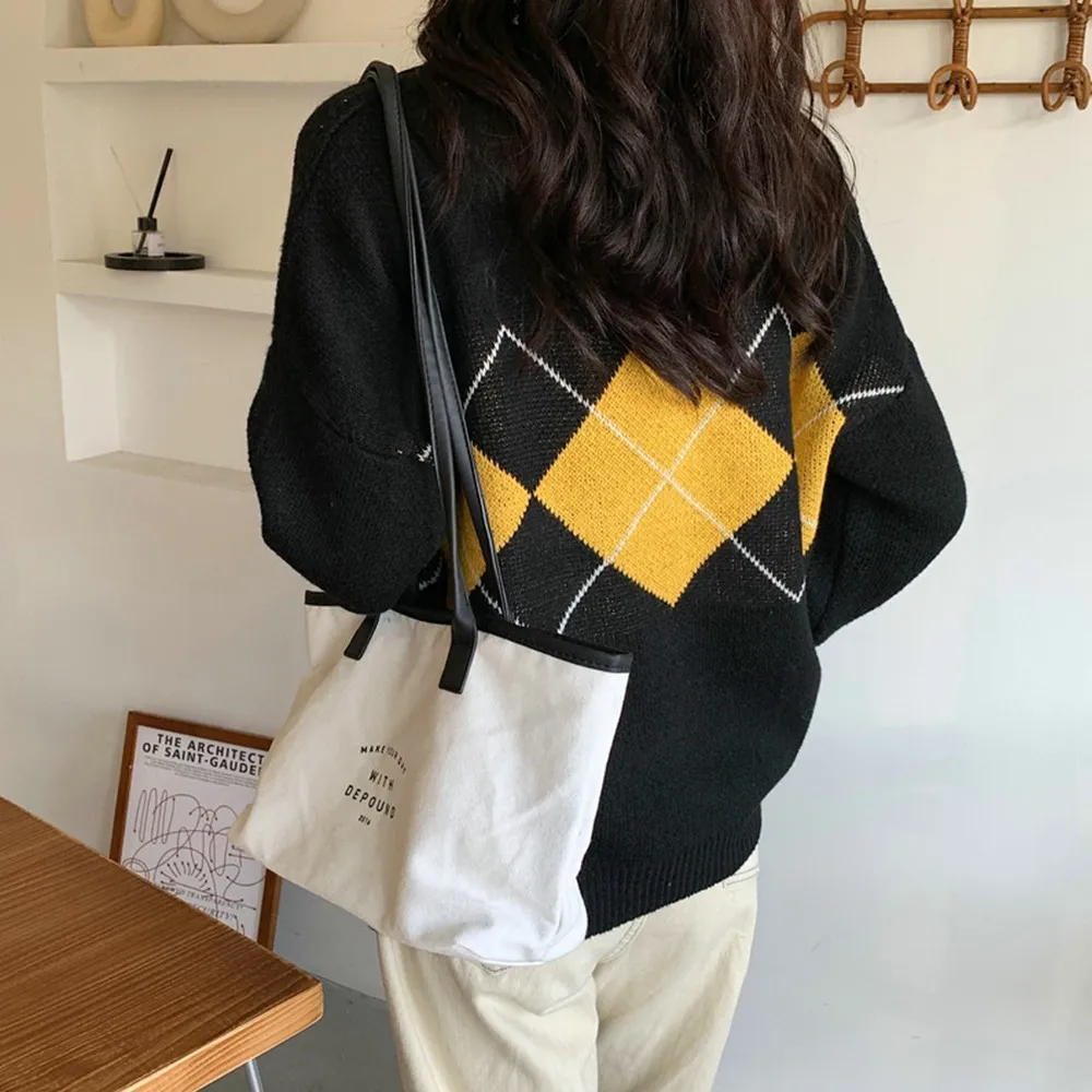 Women Korean Autumn Winter Long Sleeve O-neck Classic Argyle Sweater Knitted Warm Casual Pullovers Back To The Basics Jumper Top long sweater