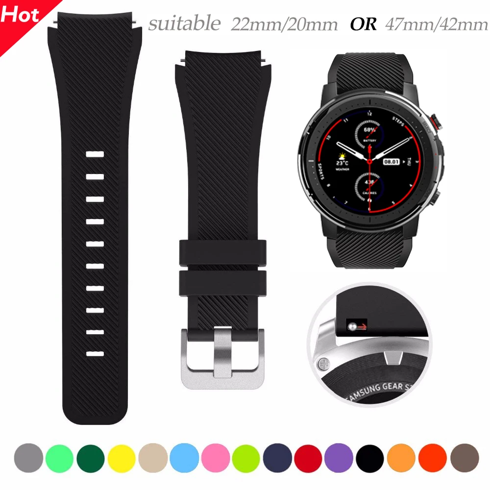 Силиконовый ремешок для смарт часов Xiaomi Huami Amazfit GTS/GTR 42/47 мм Huawei GT2 2e 46 Браслет