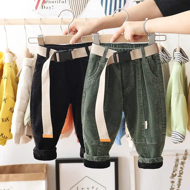 Boys Corduroy Pants Autumn Winter New Toddler Boys Thick Trousers Infant Children's Trousers Baby Plus Velvet Pants 2-8Y
