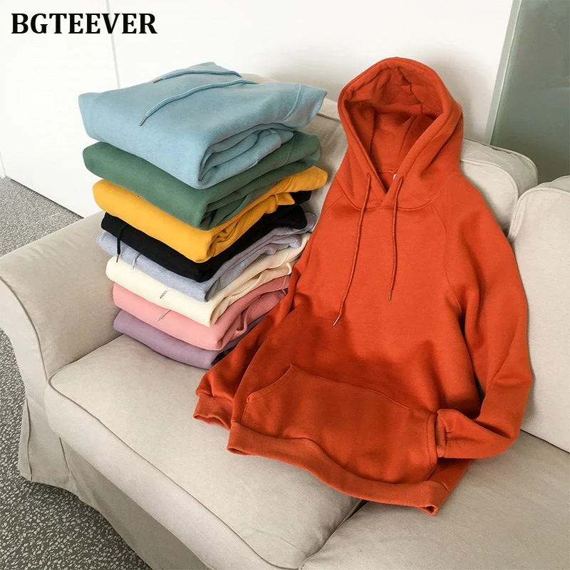 Skup BGTEEVER jesień zima bluza kobiet bluzy z kapturem z polaru luźne ciepłe swetry bluza z kapturem na co dzień kobiety ciepłe kurtka Harajuku