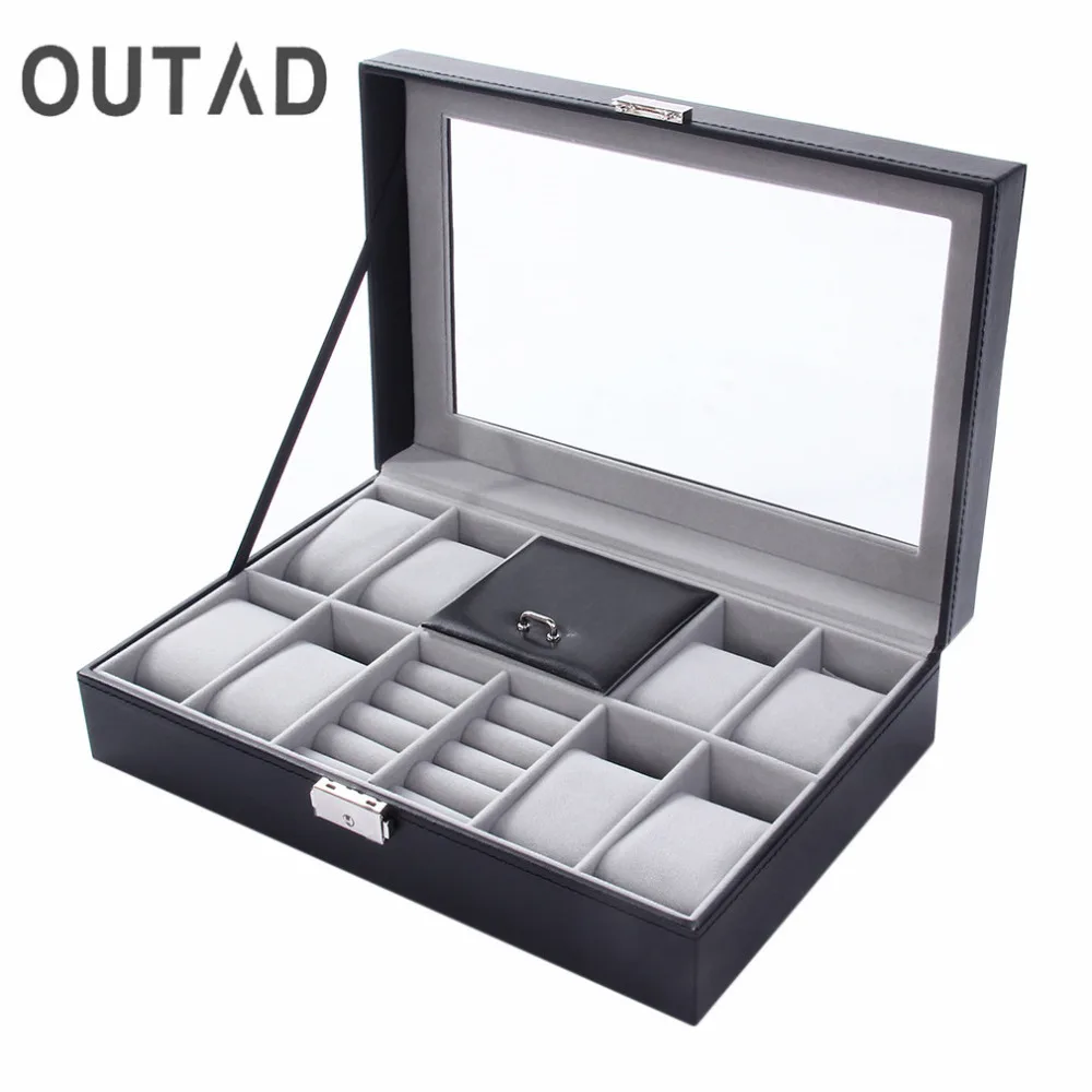 

2 In One 8 Grids+3 Mixed Grids PU Leather Watch Boxes Storage Organizer Box Luxury Jewelry Ring Display Watch Case Black Top New