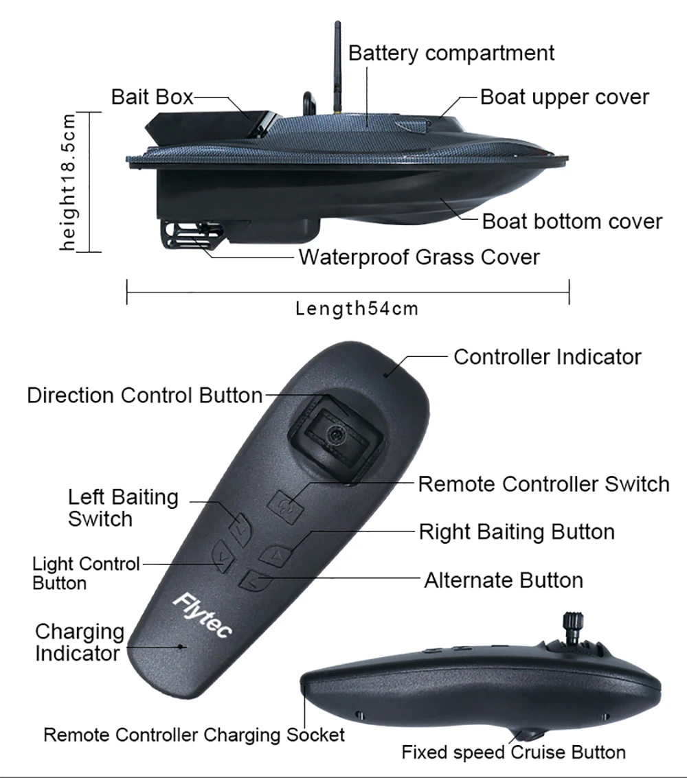 Flytec V007 RC Boat Intelligent 500m Control Fishing Finder Bait Double Motor Remote Control Boat High Speed 4.8km/h Speedboat
