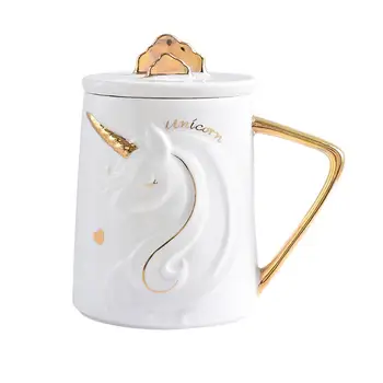 

Creative 3D Relief Unicorn Style Ceramic Mug with Lid Spoon for Coffee Milk Tea Valentines Gifts Unique 430ml TC137-25