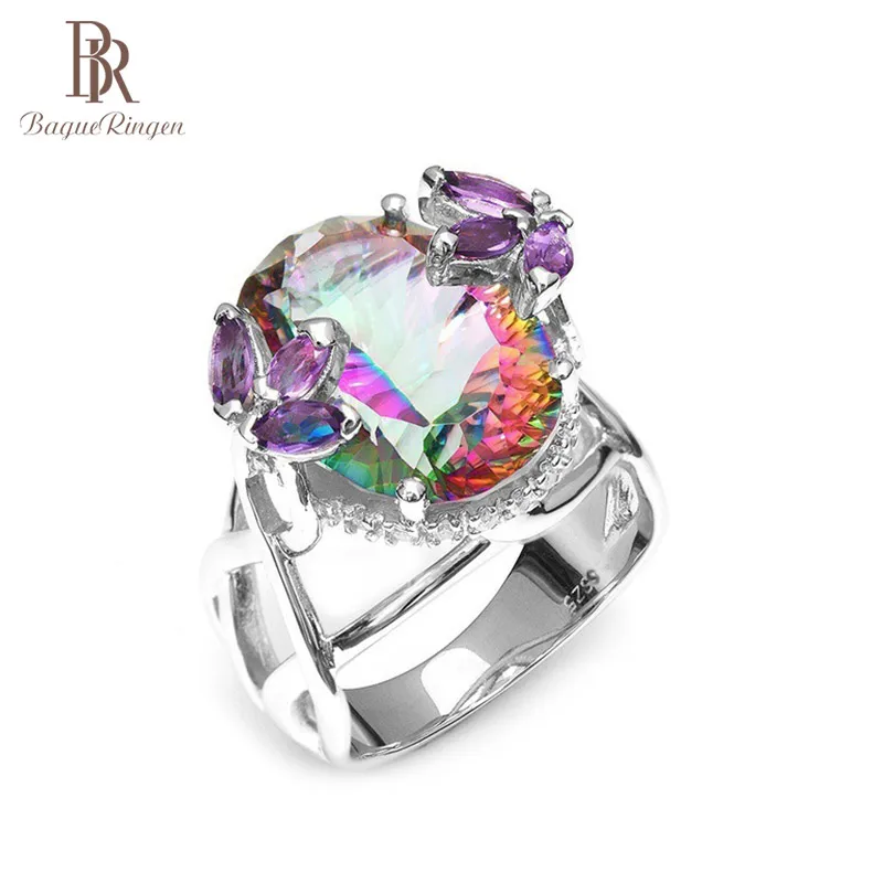 Bague Ringen кольцо из чистого 925 пробы серебра, высокое качество, радужные кольца с мистическим топазом, кольца для свадебной вечеринки, подарок для женщин