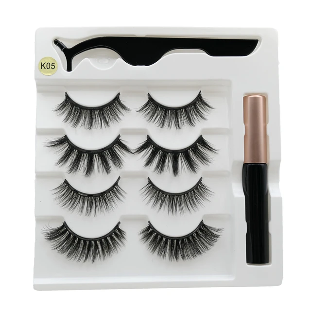 4 pairs of magnetic eyelashes natural soft magnet eyelashes natural magnetic eyeliner makeup mink eyelashes set tool K05