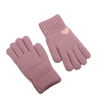 Luvas de inverno feminino cashmere grosso duas camadas luvas femininas coração de malha padrão dedo cheio ciclismo luva fria