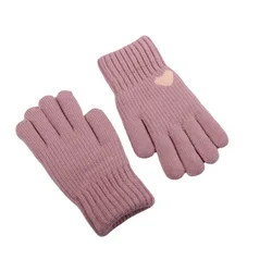 Winter Gloves Women Thick Cashmere Two Layer Women's gloves Heart Knitted Pattern Full Finger Cycling Cold Glove