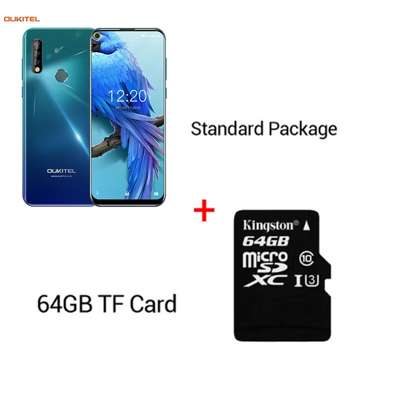 Смартфон OUKITEL C17 6,35 ''с тройной камерой MT6763, четыре ядра, Android 9,0, 3 ГБ, 16 ГБ, распознавание лица, отпечаток пальца, 4G, мобильный телефон, 3900 мА/ч - Цвет: green n 64GB TF Card