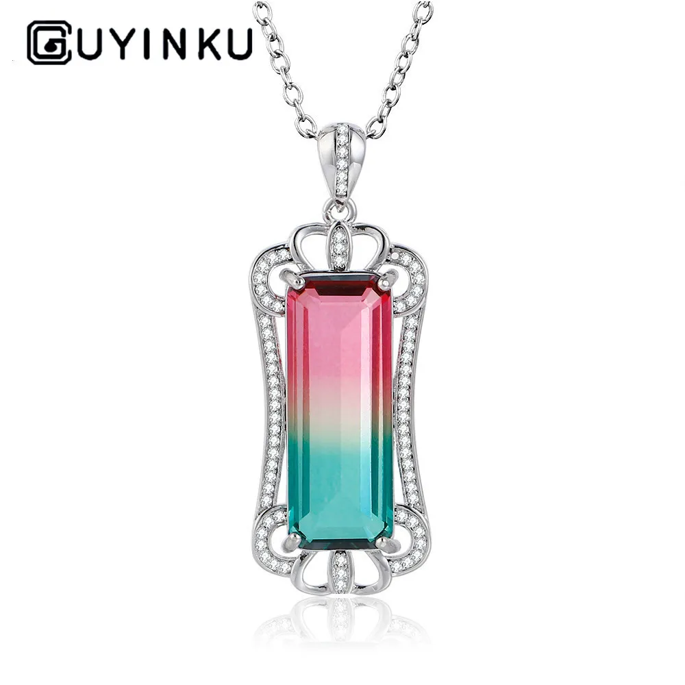 Серебряное ожерелье с подвеской большой прямоугольник 10*26 AAAAA цвет турмалин