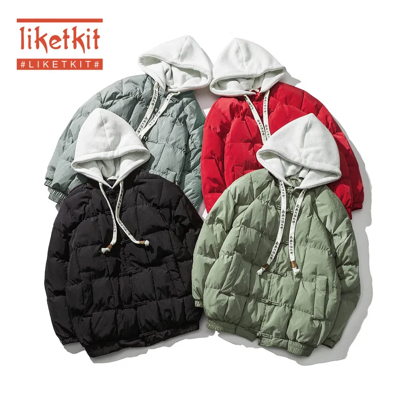 

Liketkit Winter Loose Bubble Coat Men 2019 Chinese Style Solid Thick Hooded Jackets and Coats Couples Vintage Short Outwear 5XL