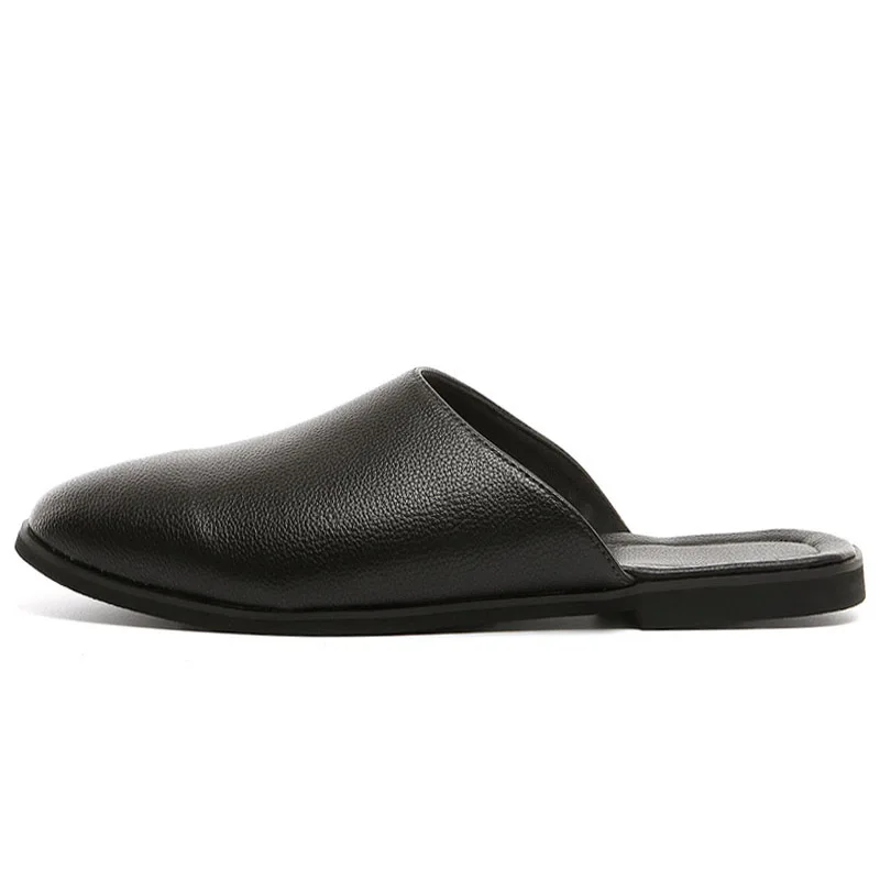 TOSJC Fashion Men Pu Leather Slippers Outdoor Half Loafers Lightweight Half Shoes Breathable Mules for Man Summer Casual Sandals