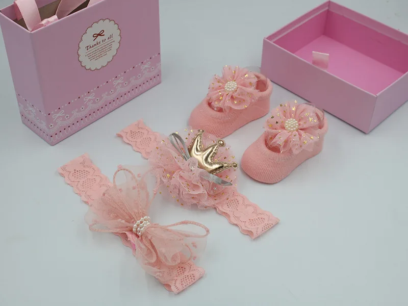 10-Pink 18 цветов, повязка на голову для новорожденных девочек, бант, цветы, ткань, резинки для волос, аксессуары для волос, носки подарочные коробки, 4 шт., реквизит для фотосессии принцессы - Цвет: 10-Pink