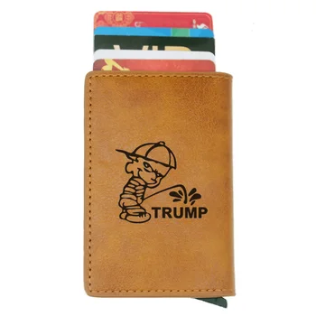 

2019 New Funny Trump Design Credit Card Holder Men And Women Metal RFID Vintage Aluminium Box PU Leather Fashion Card Wallet