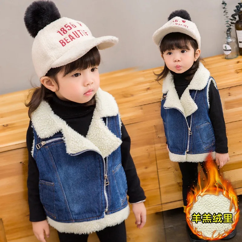 Жилет для девочек; Новинка года; Сезон Зима; детский жилет из шерсти ягненка с начесом и толстой подкладкой; детская одежда средней длины; Сезон Зима; Fa