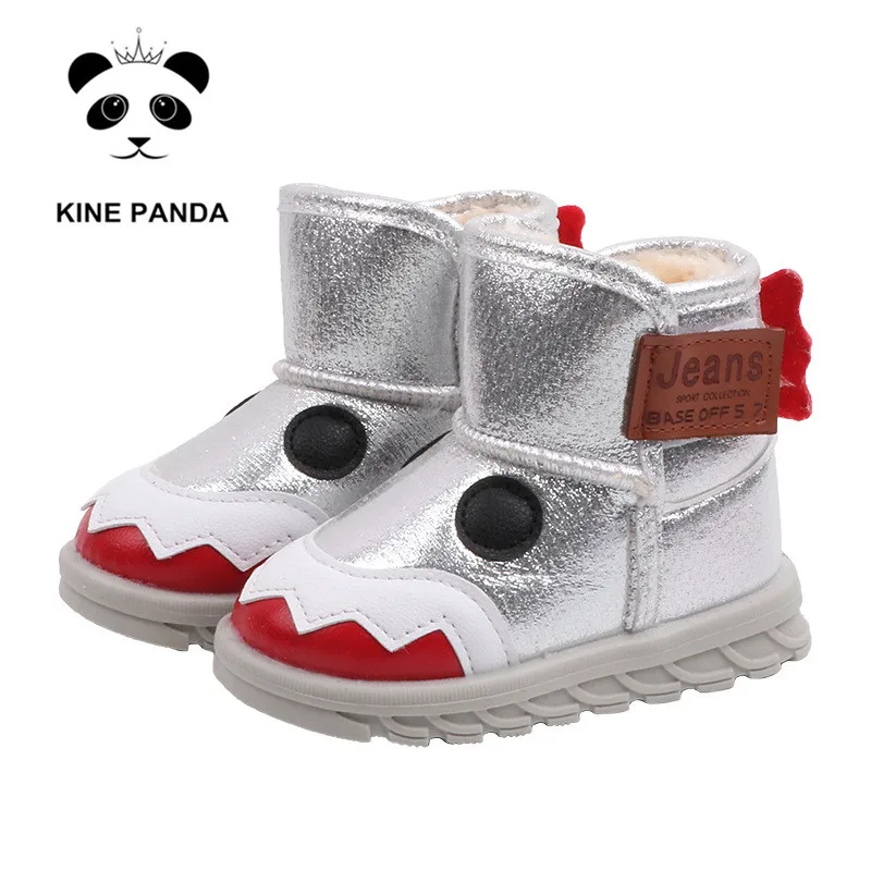 KINE PANDA/детские ботинки; зимняя обувь для малышей; теплые плюшевые ботинки для мальчиков и девочек; От 1 до 5 лет с рисунком динозавра из мультфильма